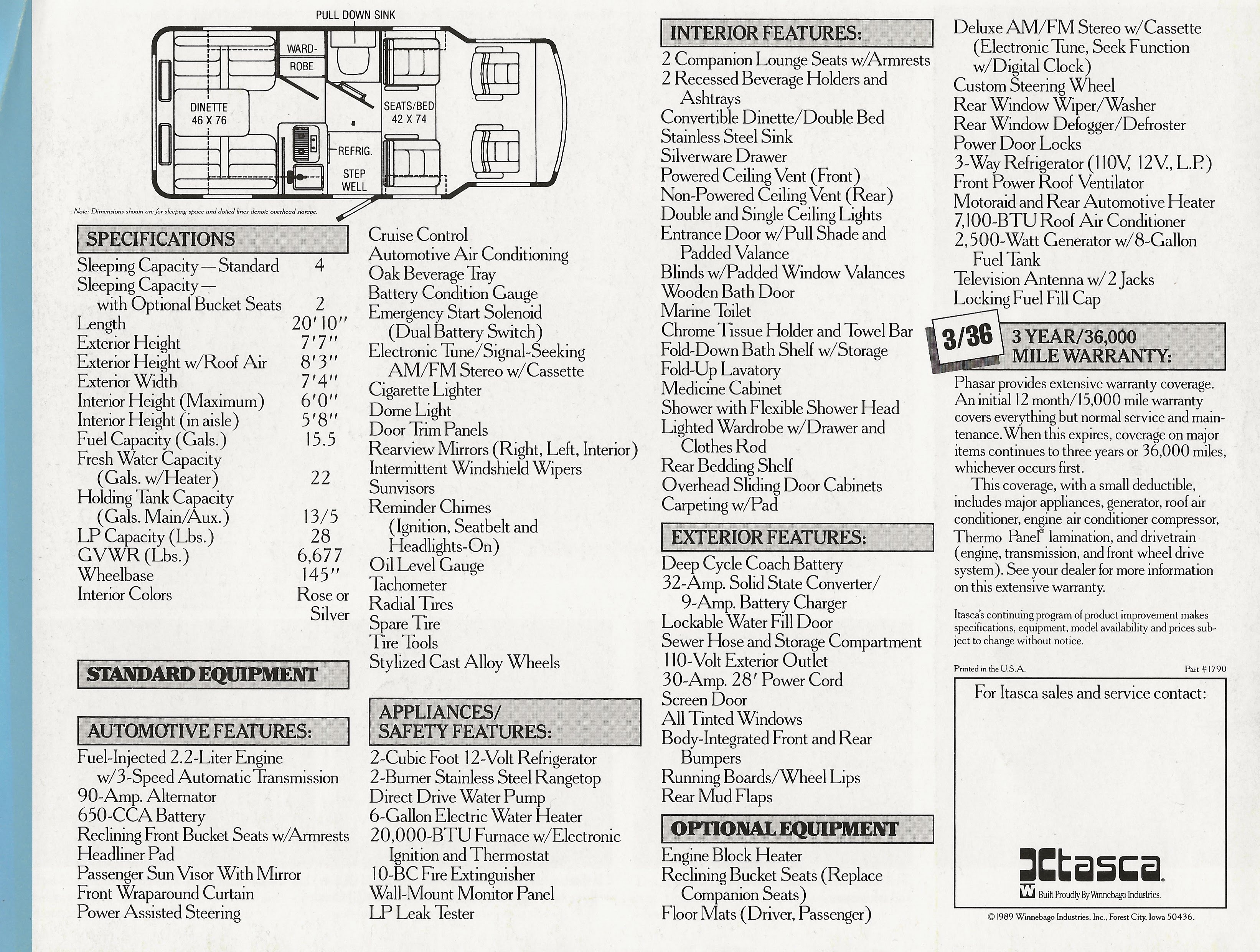 Winnebago Itasca Phasar catalogue 1989 lov4wheels